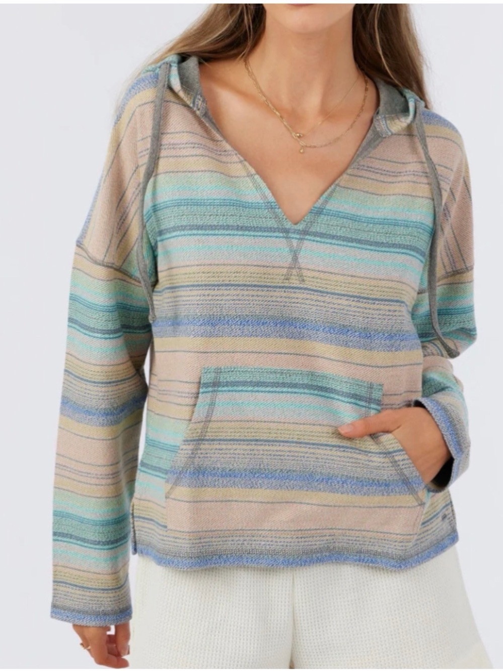 O'Neill Yellow, Blue and Gray Knit Hooded Lounge Pullover